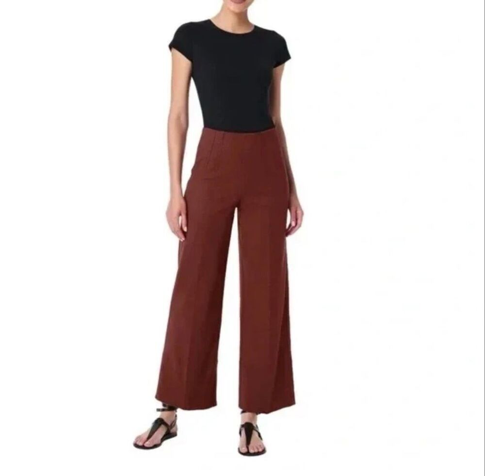 SPANX $138 Twill Crop Wide Leg Pull On Pants Hickory Brown M NEW